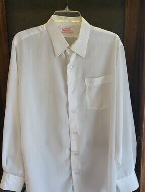 Pete' Fashions 70s White Polyester Lurex Dress Shirt Custom Tailored Large